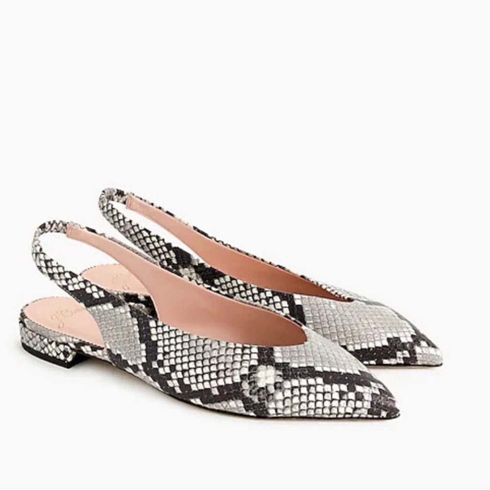 J. Crew Pointed-toe slingback flats in faux snakeskin